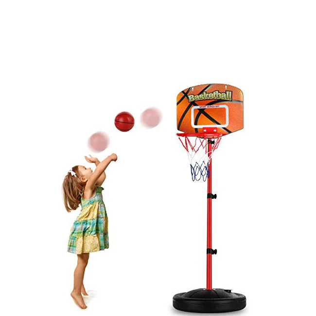 Hoop Stand Adjustable Height 2.5 ft -5.1 ft Mini Indoor Basketball Goal Toy with Ball Pump for Baby Kids