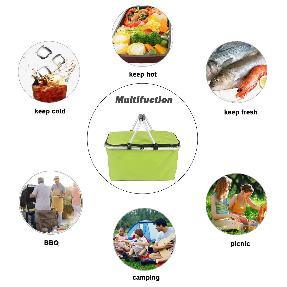 Hitree new color portable outdoor folding double fabric lightweight collapsible camping picnic trolley basket