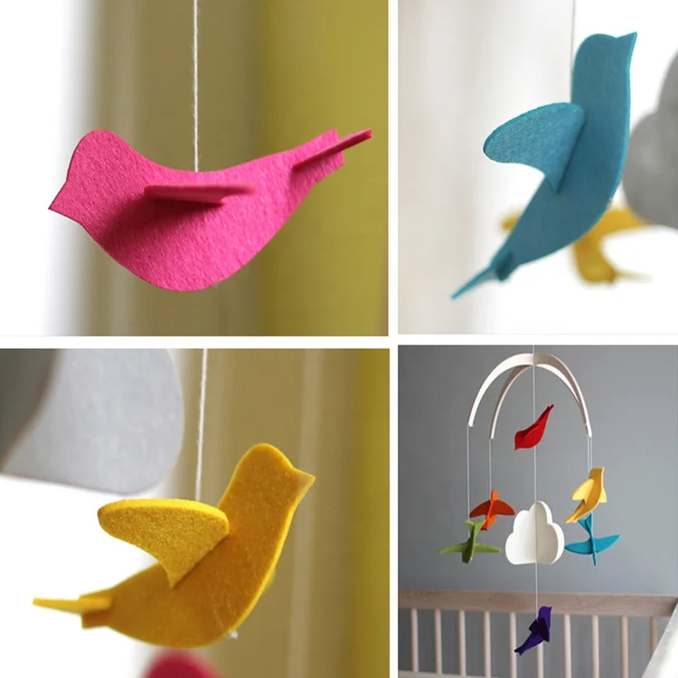 Baby Felt Wool Star Moon Cloud Shape Mobile Nursery Wooden Mobile Decor felt baby mobile for crib Hanging Sensory Toy