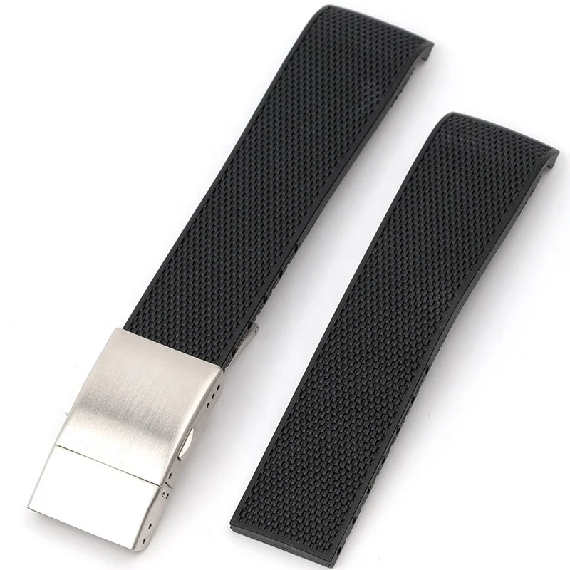 Luxury soft black green blue grey deployment 21mm silicone watch band for conquest longines diver rubber strap