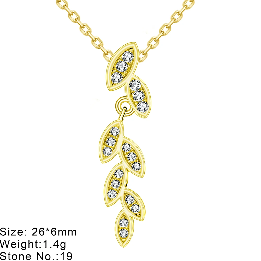 Fashion CZ Silver Leaf Jewelry Set Earring Silver 925 Set Leaf Earrings Silver Necklace for Women Wedding Custom Gold Plated