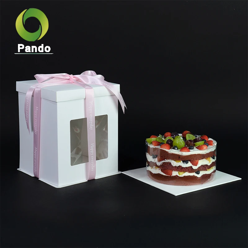 Wholesale Square White Food Grade Paper Birthday Large Packaging Window Cake Box For Cake