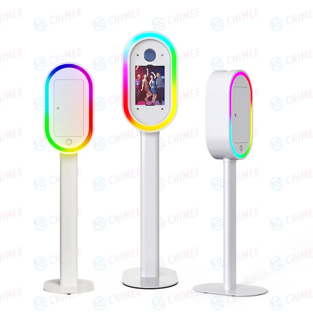 Trending Popular Oval dslr Photo Booth with RGB Ring Light on Both Sides Photo Kiosk Booth with Umbrella flash light