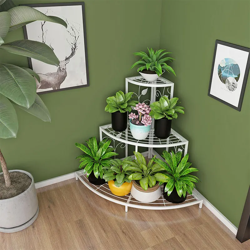 YQ FOREVER 3 Tier Plant Stand Flower Pot Rack Planters Display Holder Metal shelves For Garden Round Plant Corner Shelf