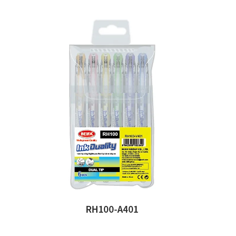 BEIFA RH100 dul tips  chisel tip and free ink pen tip 6 ink colors assorted shell smooth writing experience highlighter pen