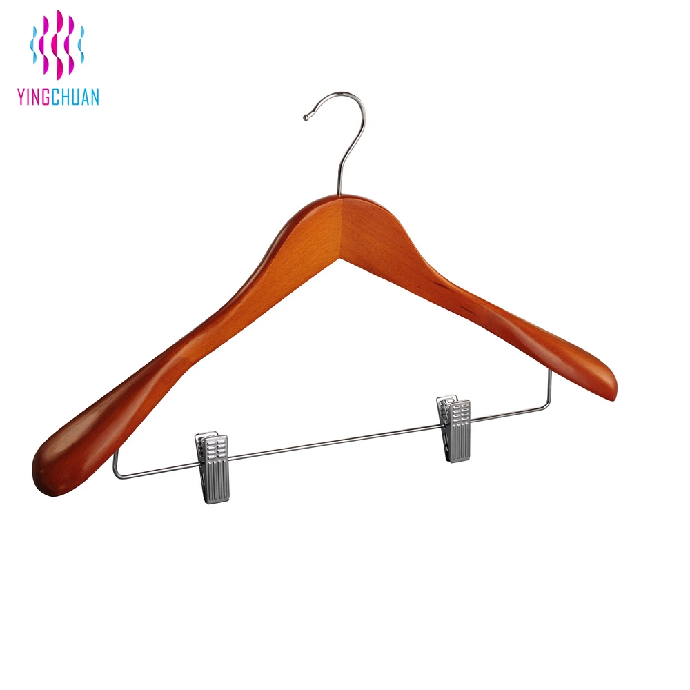 Wholesale Wood Clip Hanger Non Slip Boutique Wooden Clothes Hanger for Clothing Shop