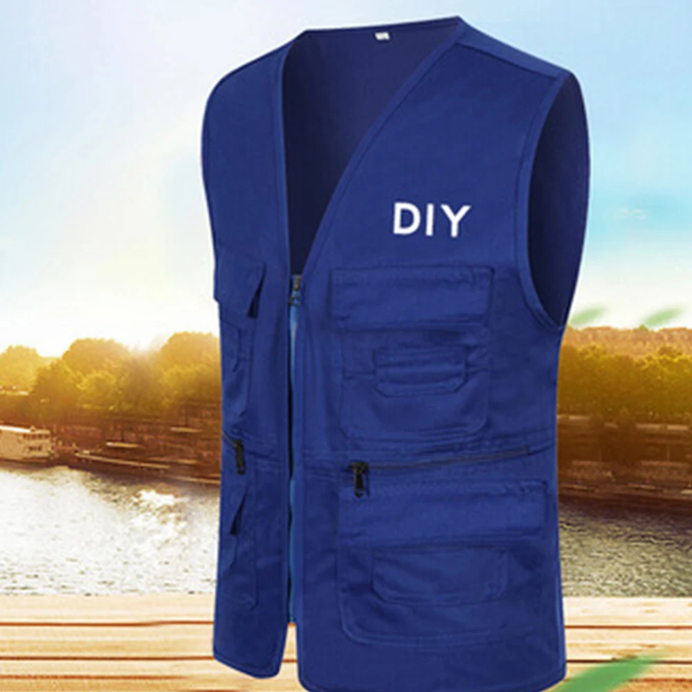 
Mens photography multi pocket advertising vest custom volunteer work clothes custom print logo fishing vest 