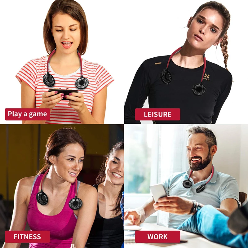 Portable 360 Degree Rotation Hand-free Neckband Sports 3 Speeds Adjustable Rechargeable Sport Mini Neck Fan
