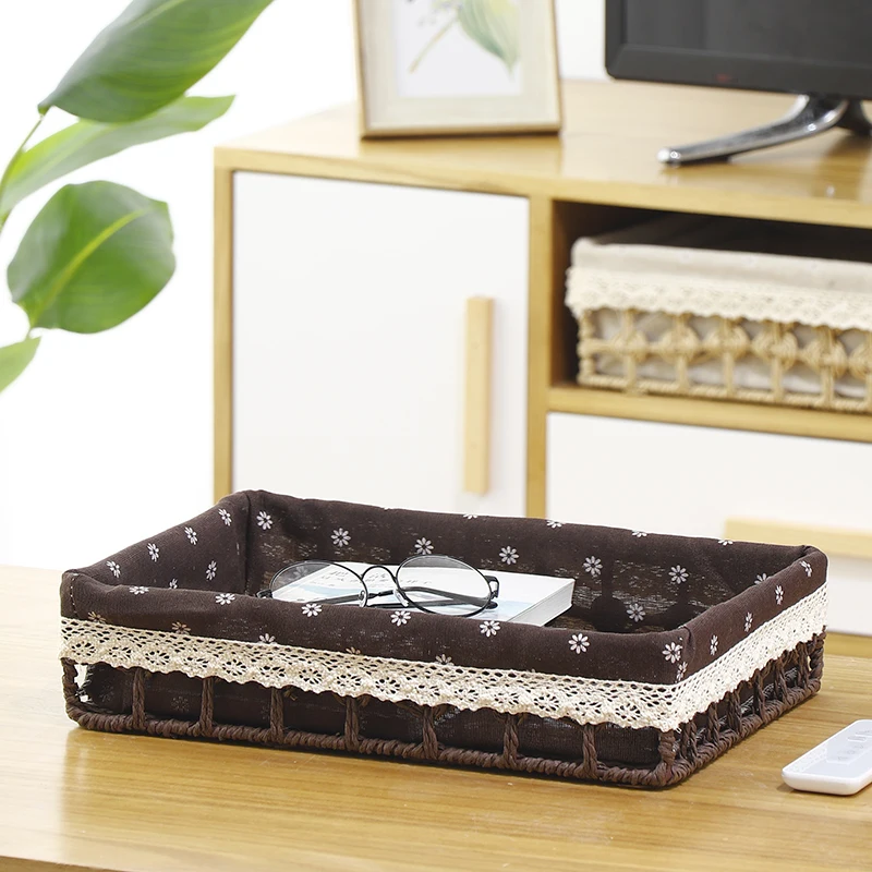 Kingwillow Set of 3 Household Natural Paper Twine Baskets with Handles For Countertop Home Office Storage