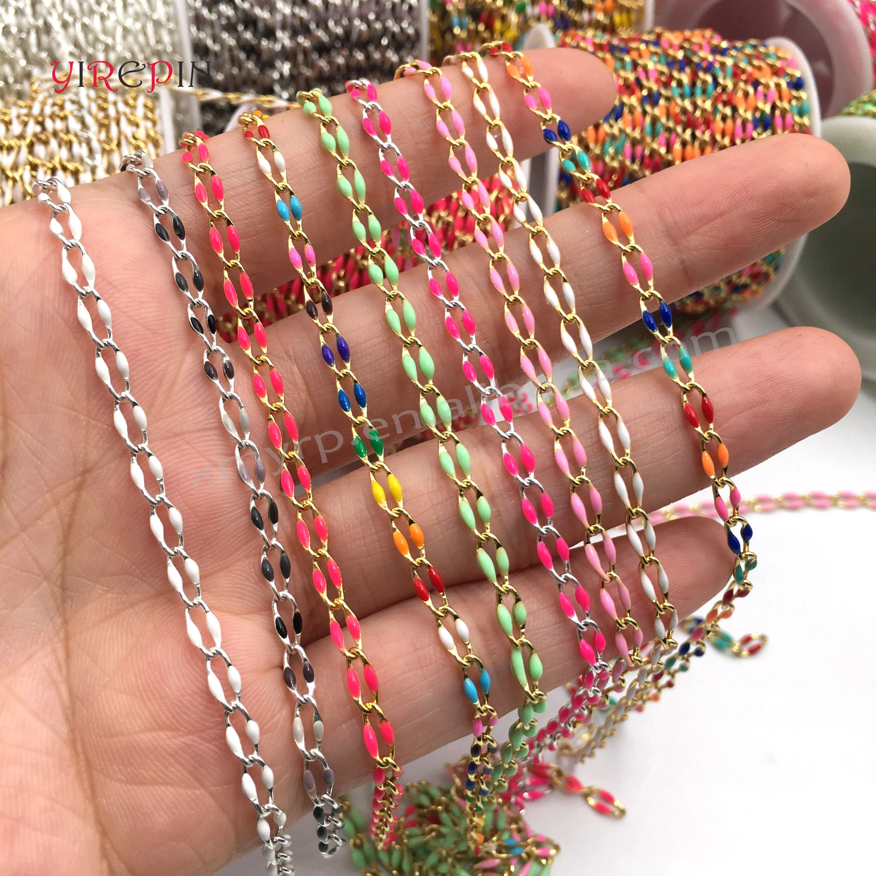 Multi Colored Enameled Chains DIY Permanent Jewelry Lip Charms Chain Custom Gold Plated Enamel Roll Chains Bulk Wholesale