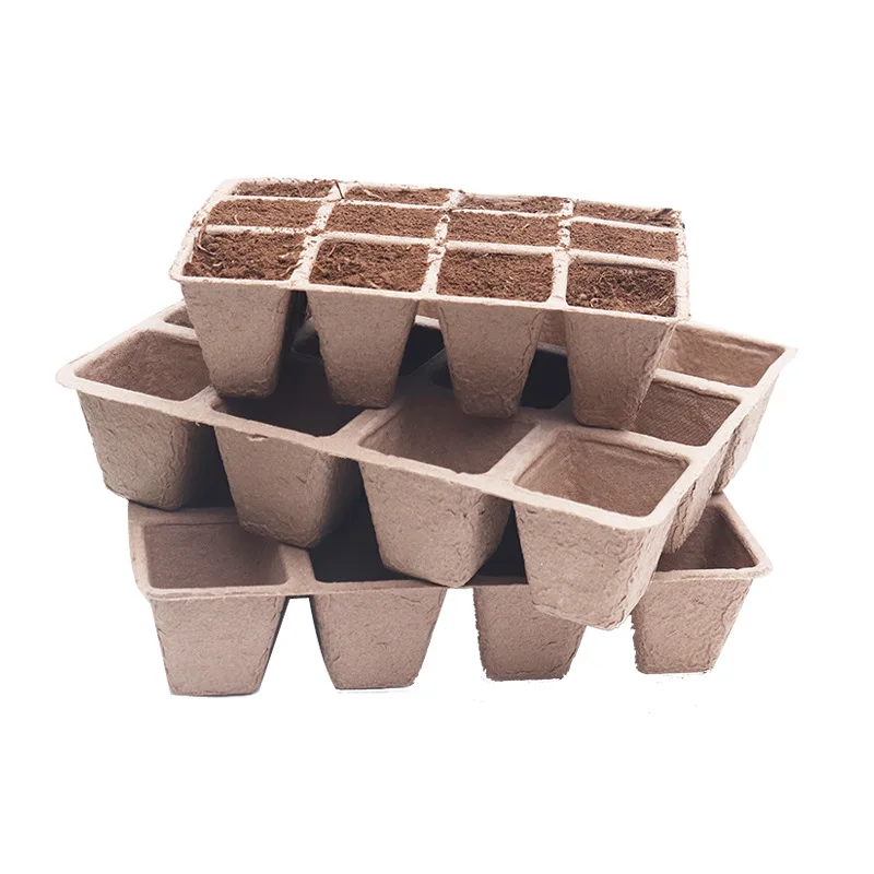 12 Cells Degradable Gardening Seed Plant Box Environmental Germination Growing Tray Paper Pulp Seedling Nursery Trays
