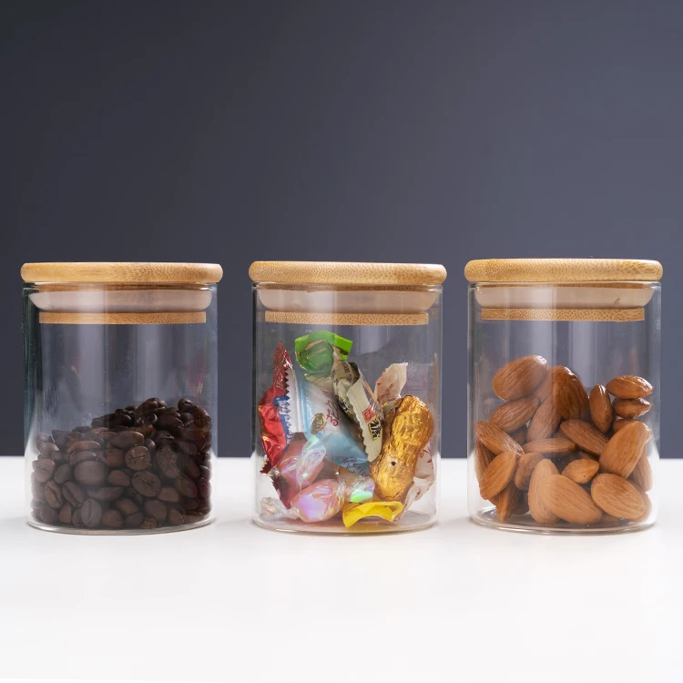 Hot selling Round 12 piece Glass Spice Storage Jars With Bamboo Lids Set