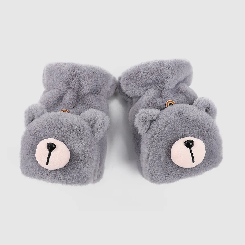 Cute girls polar fleece fingerless thermal fluffy fur animal women gloves in winter