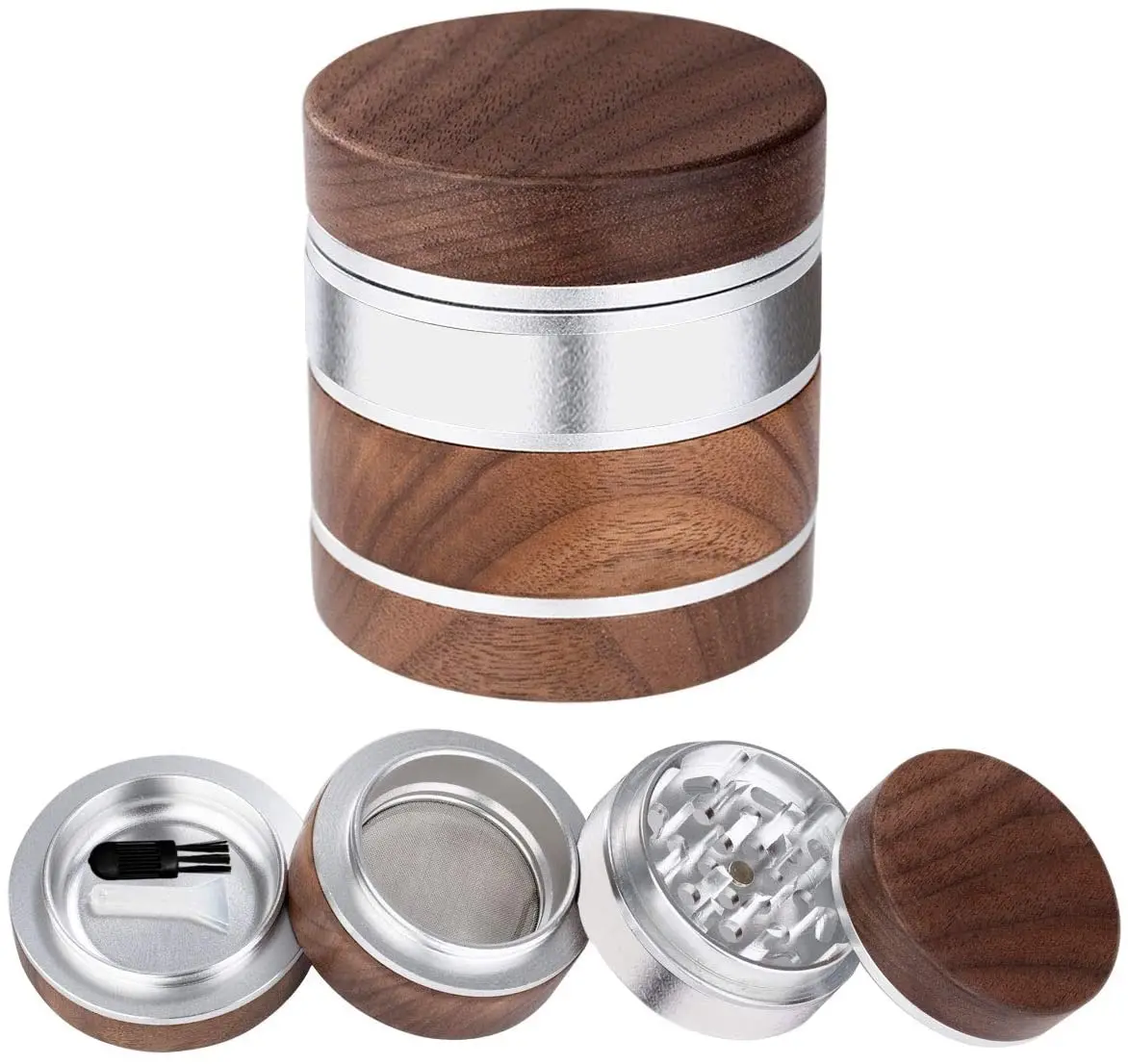 JC7028 walnut wooden herb grinder high-quality herbal accessories grinder aluminum herbal grinder for leisure places