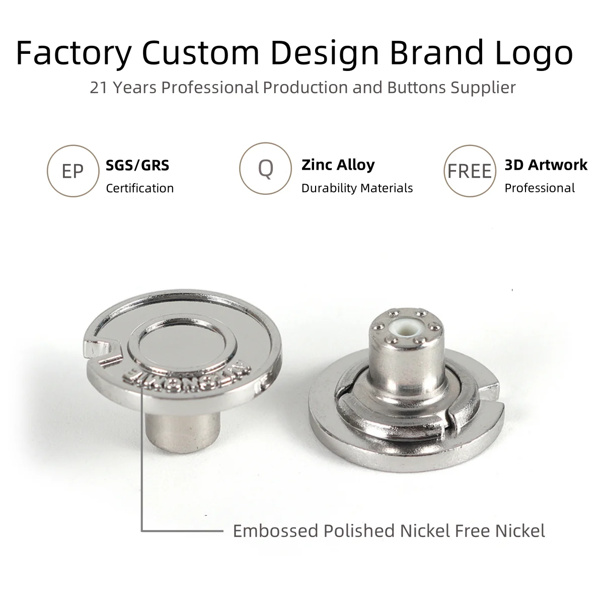 Factory Screw Embossed Denim Clothing Button Rivets Zinc Alloy Logo Gold Metal Custom Jeans Button