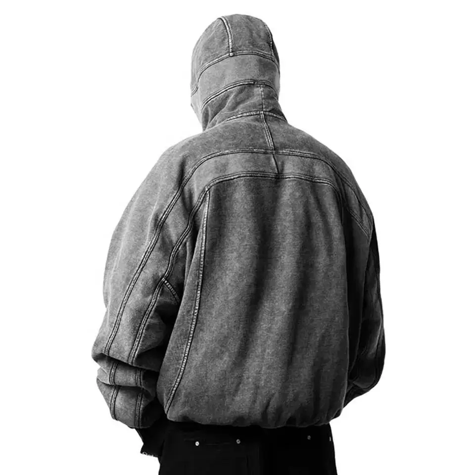 Manufacturer Ninja Masked Vintage Blanks 500gsm Heavyweight Custom Men Stone Acid Wash Full Face Zip Up Hoodie With Eye Hole