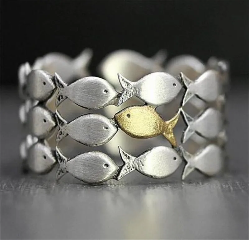 Fashion Personality Fish Adjustable Ring, Upstream Goldfish Ring