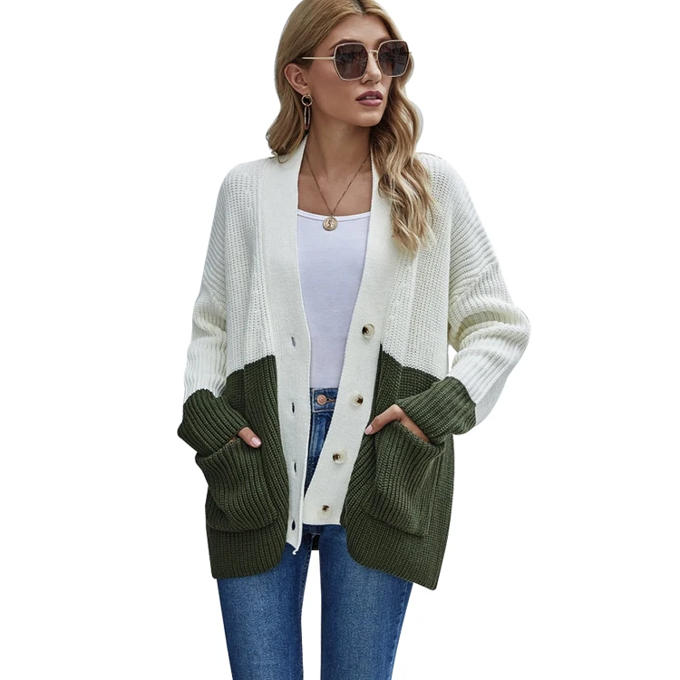 Autumn Winter Multicolor Knitted Loose Fashion Sweater Cardigan for Women