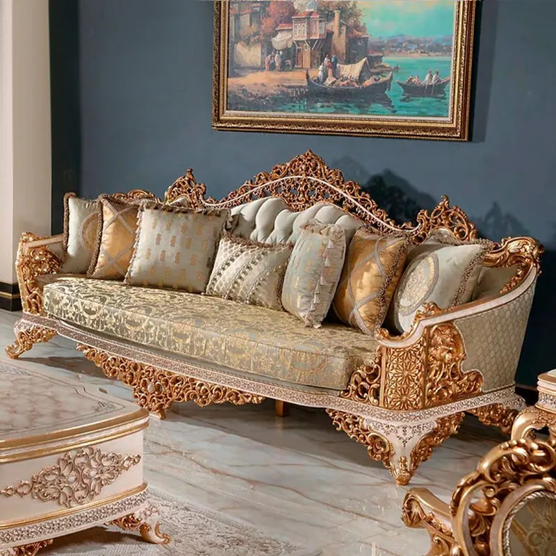 OE-FASHION custom luxury French-style golden wooden sofa design living room furniture for home