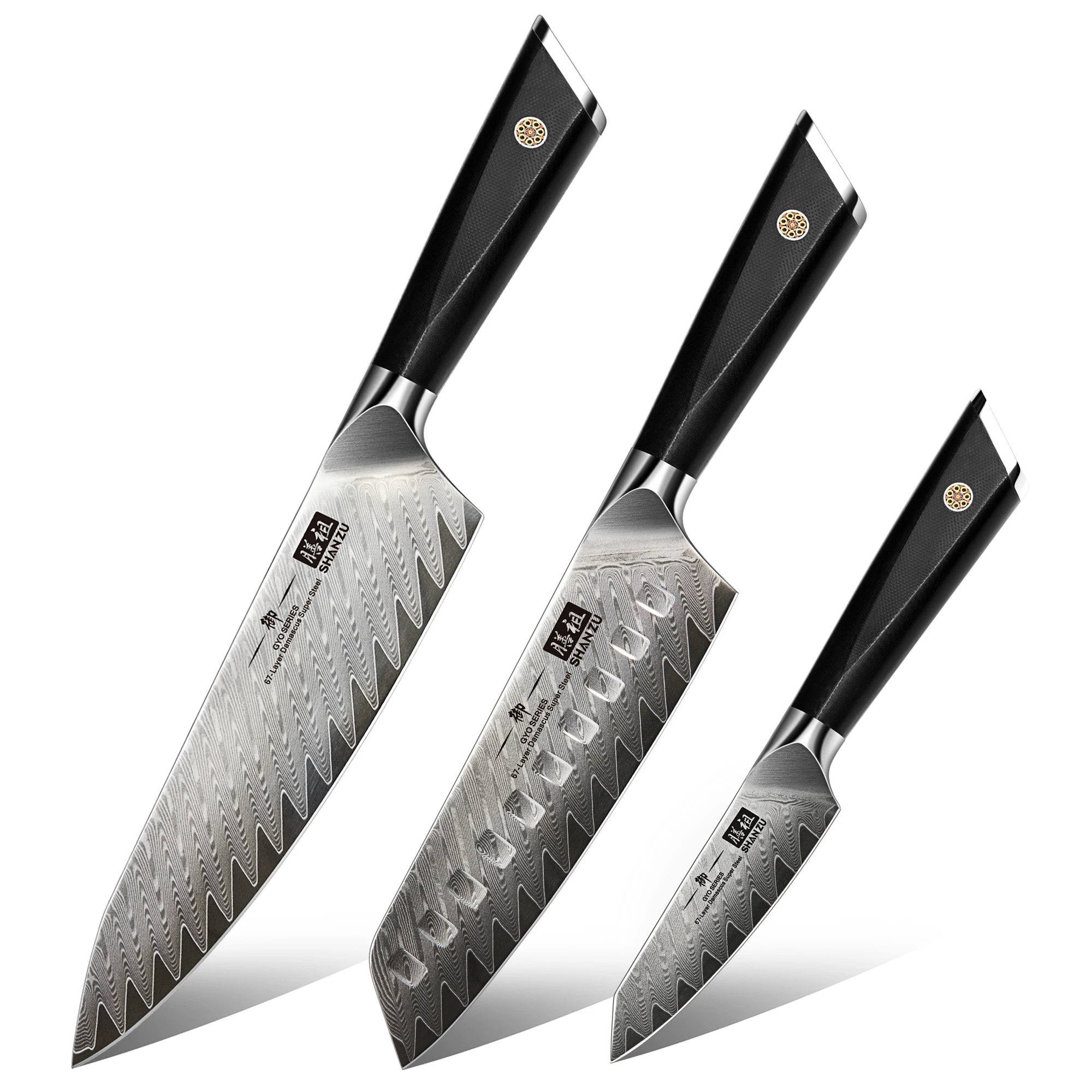 YangJiang 8 Inch Original Top Seller Custom Logo glass fiber Handle Damascus Pattern Kitchen Knife Set Chefs Knife