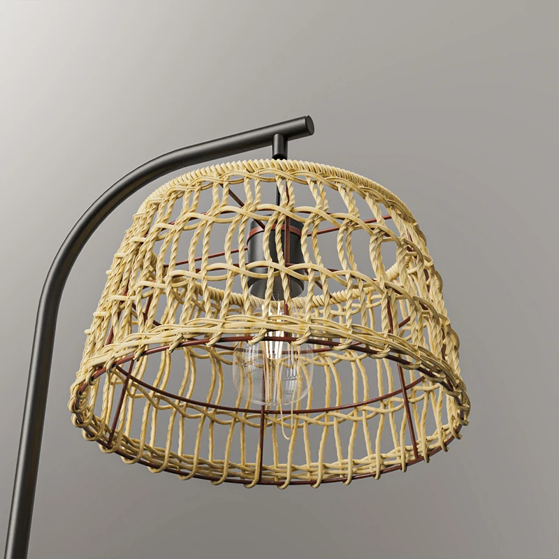 Hot sale  designer vintage style  rattan floor lamp cheap floor lamp diming for amazon seller