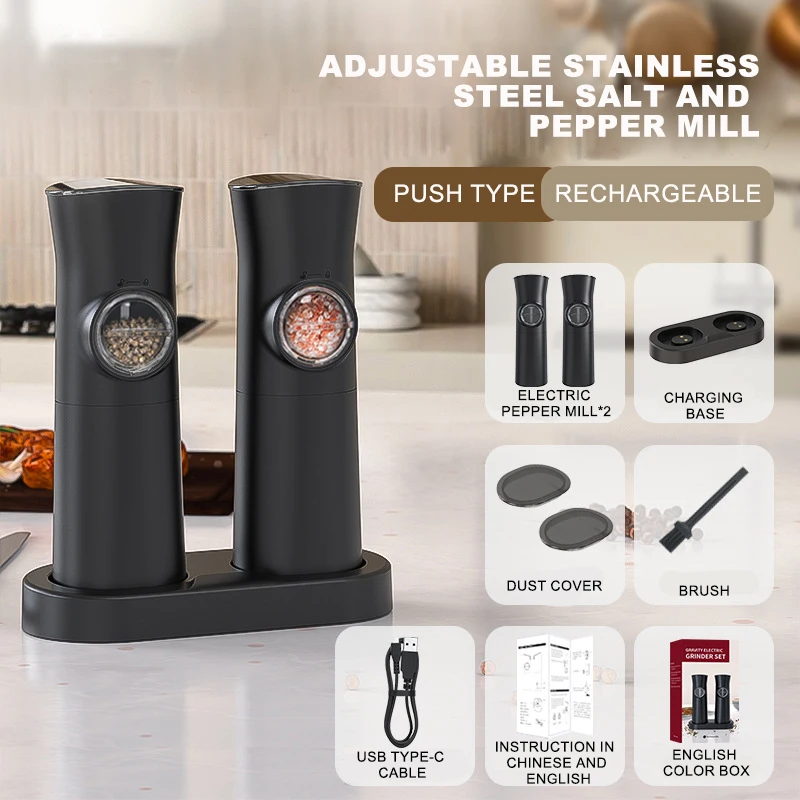 Hot-SaleElectric Pepper Mill Parts Adjustable Salt And Pepper Grinder Powered Stainless Steel Salt And Pepper Mill