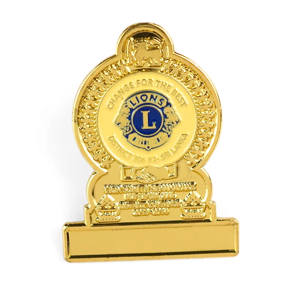 Free custom positive lions club international metal gold badge screw back pins