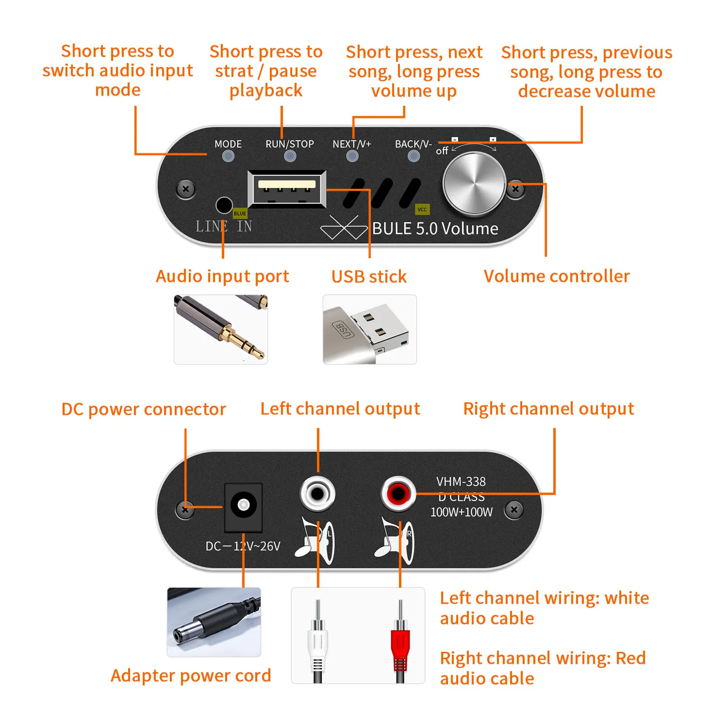 
VHM338 HIFI 100WX2 TPA3116 5.0 High Power Digital Amplifier Stereo Board AMP Amplificador Home Theater 