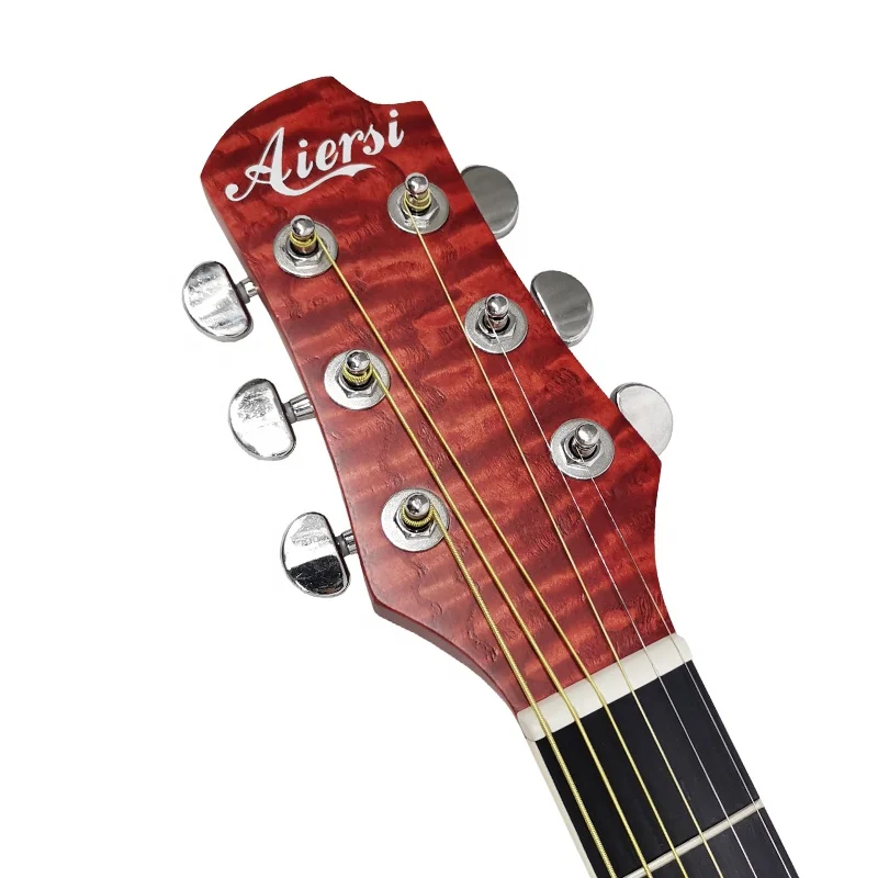 Aiersi brand factory wholesale cheap price custom logo 40 41 Inch Cutaway Red Colour Ash Acoustic Guitar faster shipping