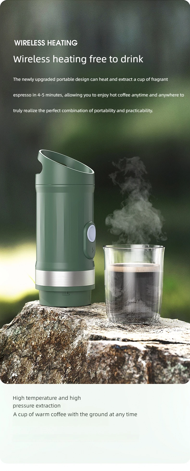 Portable USB-Powered Stainless Steel Heated Capsule Coffee Maker Semi-Automatic with Hot Water System for Cars Household Use