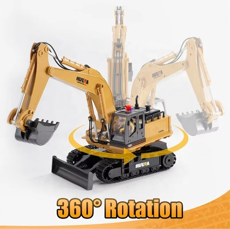 Huina 1531 1:16 Scale 11CH 2.4G Radio Control Excavator RC Backhoe Loader with Real Sound Light and Multi-Function Bulldozer Toy