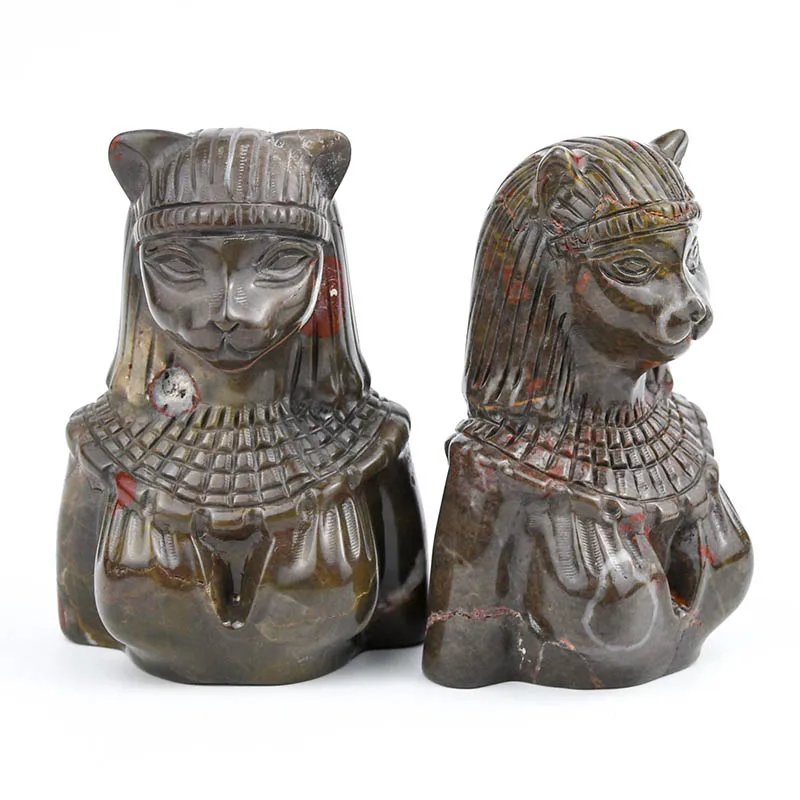 
Wholesale Folk Crafts Natural Healing Stones Crystal Jasper Carving Magic Pharaoh Cat 