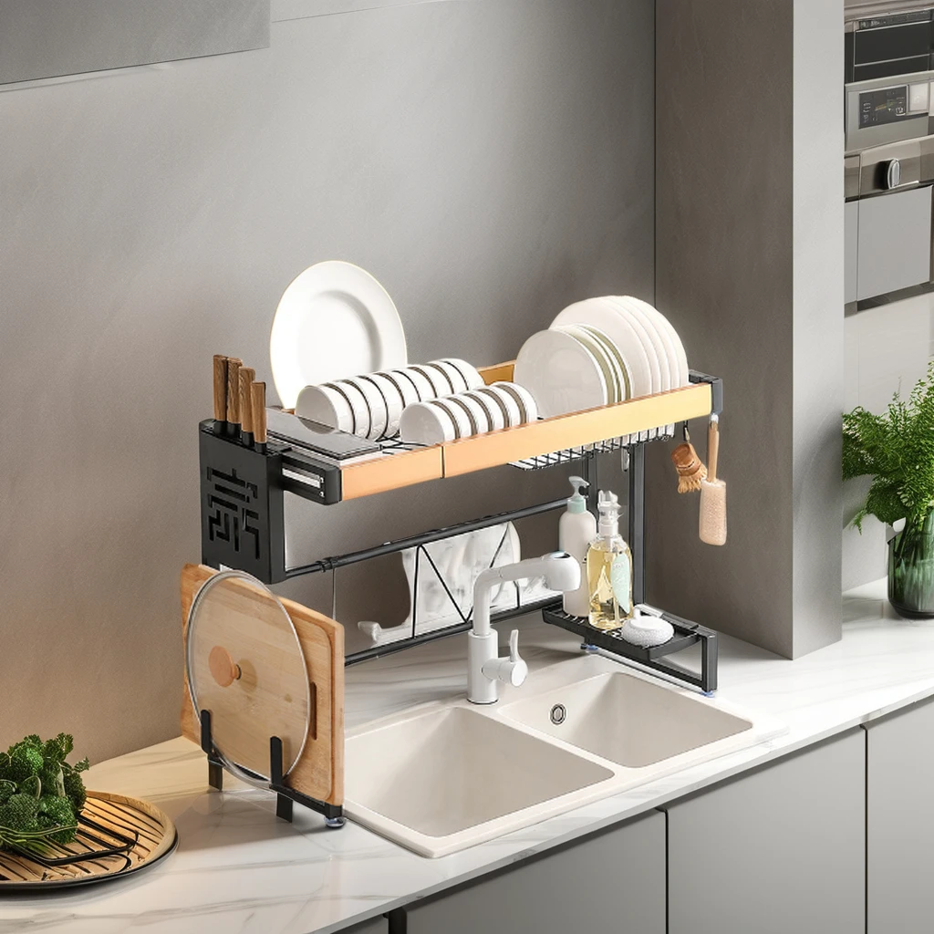 Drainage bowl rack stainless steel organizer over sink dish drying rack kitchen stainless steel modern plate storage rack black