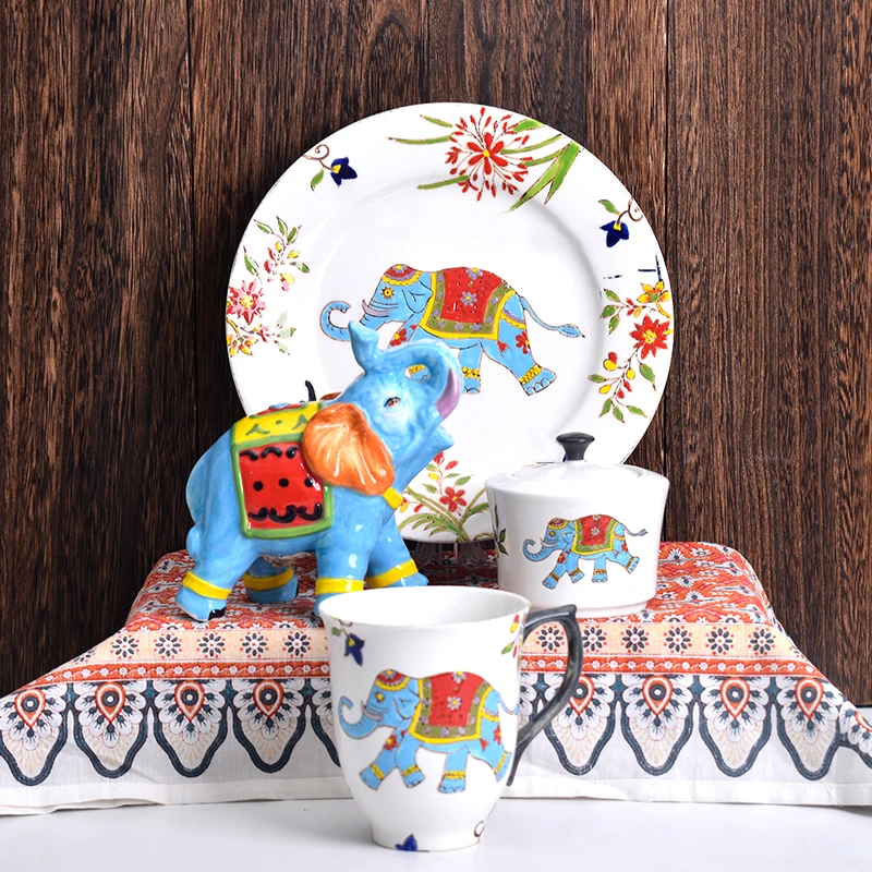 High quality  best price Classic Blue elephant Decorative ceramic elephant
