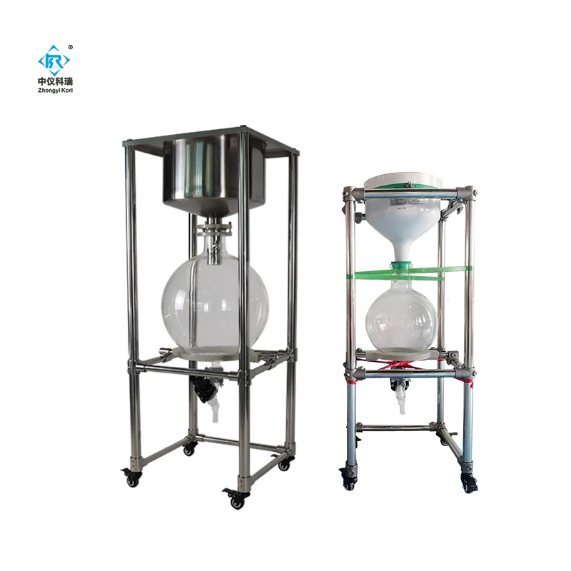 Laboratory filter vacuum filtration separation with Buchner Funnel and Glass Bulbs collection flask