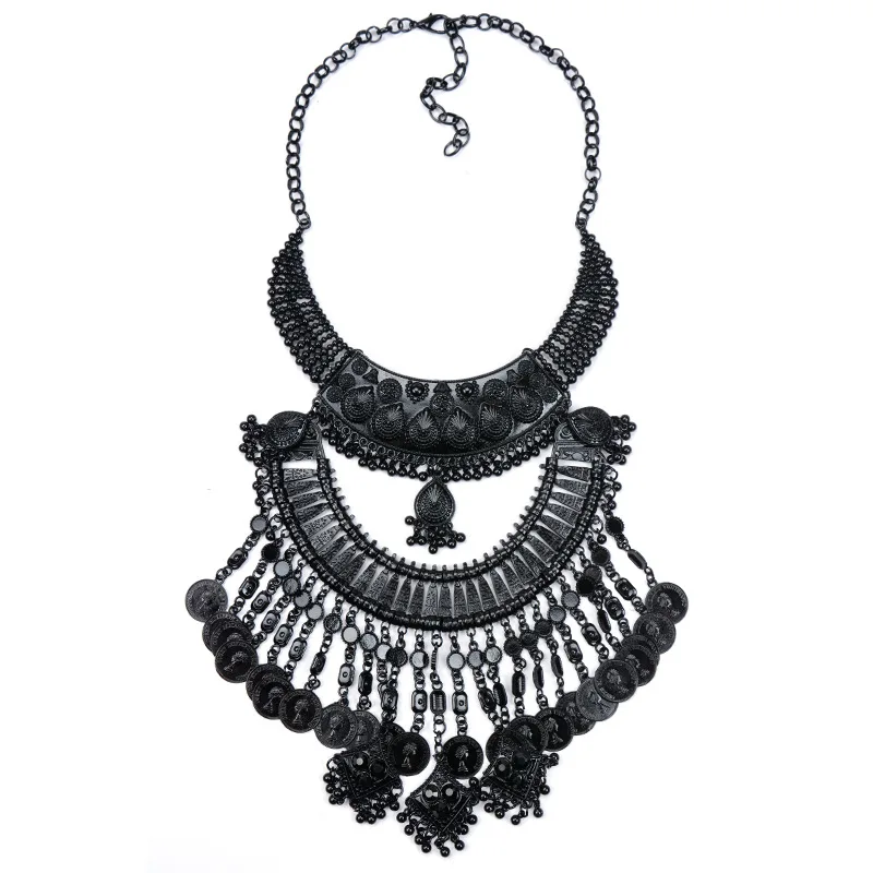 ZQA413 High quality Fashion Big Heavy Necklace Jewelry Alloy Vintage Chunky Necklaces Coin Necklace For Women