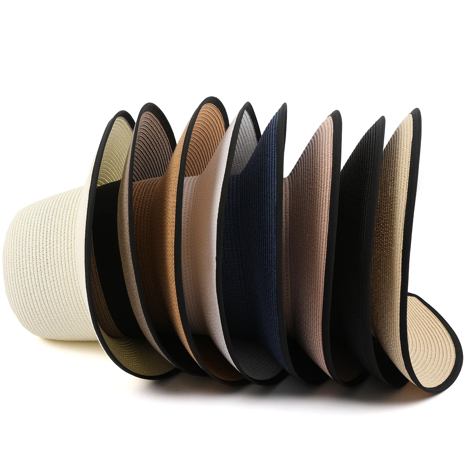 Holiday Gift Wide Brim Ladies Straw Hats, Vacation Summer Beach Women Colorful Floppy Foldable Straw Hats With Bowknot Ribbon