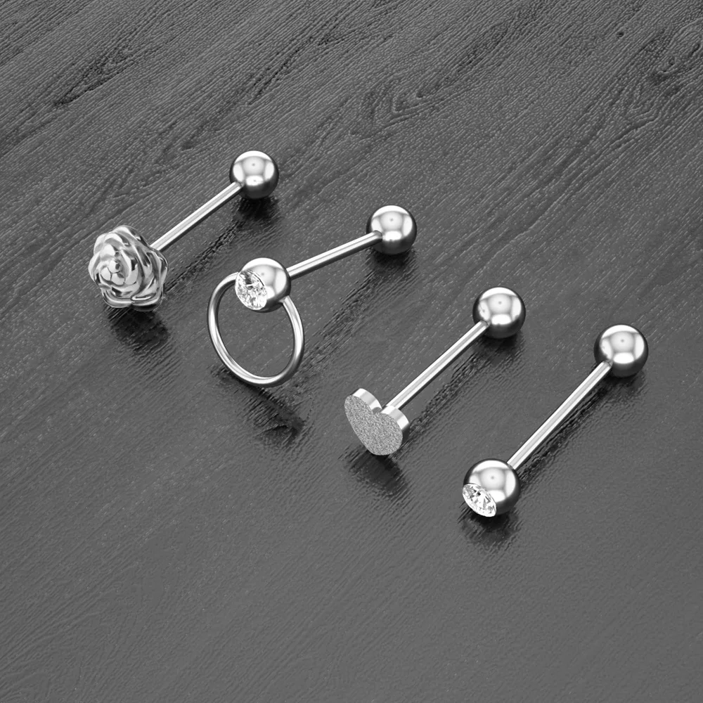 1PC Multi Shape Tongue Piercing Ring Barbell Stainless Steel Bar Helix Ear Cartilage Earring Stud Women Body Jewelry