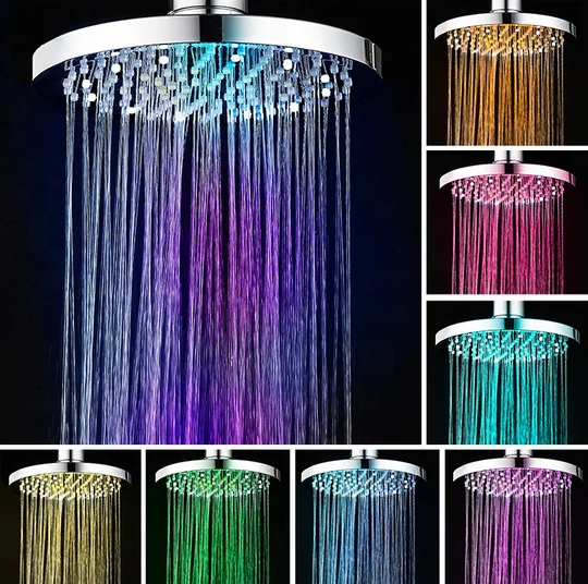 8 Inch Luxury LED Romantic Chrome Shower Head 7 Colors Light High Pressure Rain Shower Head