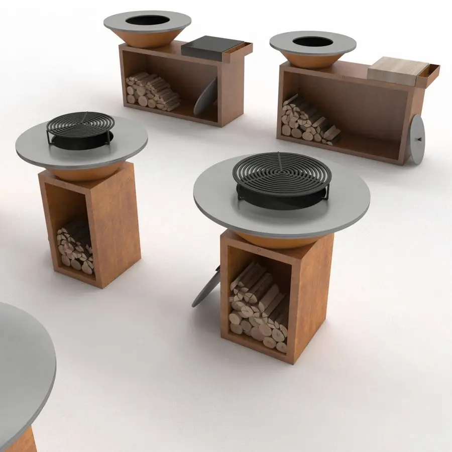 Outdoor steel fire pit barbecue grill bbq wood and charcoal BBQ grill