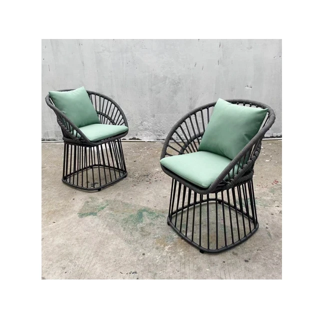 Stylish Dining Chair made of weaving rope and Easy-to-clean durable slate long table For Hotel Furniture Outdoor Relax Chairs
