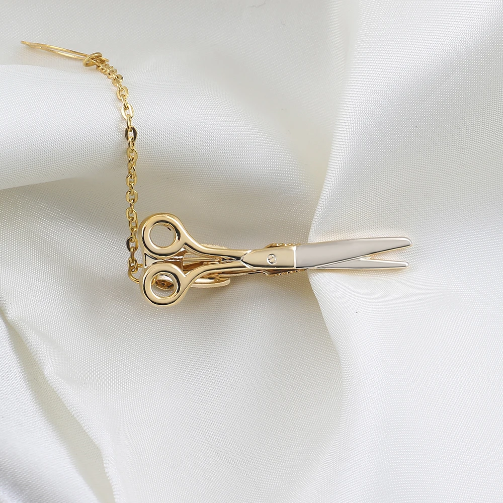 China factory wholesale high quality golden supplier scissors chain men metal custom tie bar clip