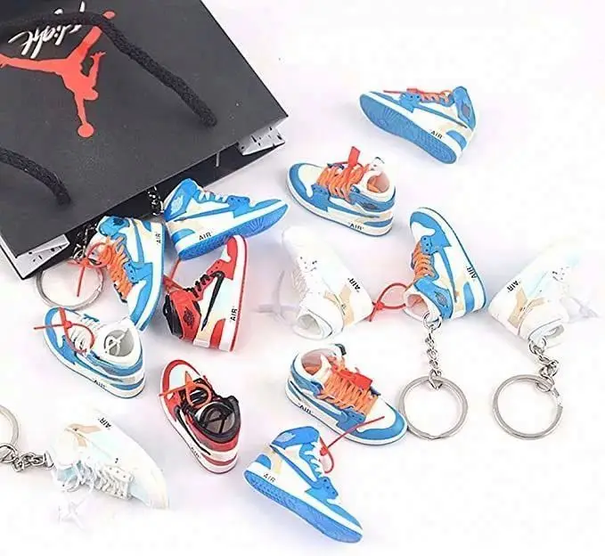 Cheap Soft Pvc Llaveros cute 3D 1/6 rubber sneaker keychain jordan  shoe key chain accessories in pair