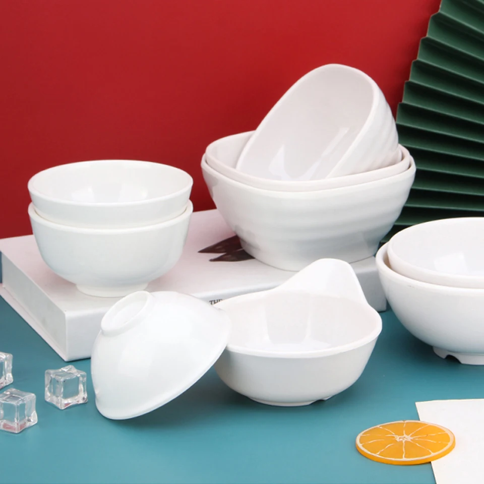 White Small Commercial Plastic Fast Food Meal Soup Bowl Hot Pot Seasoning Anti-fall Noodle Melamine Bowl