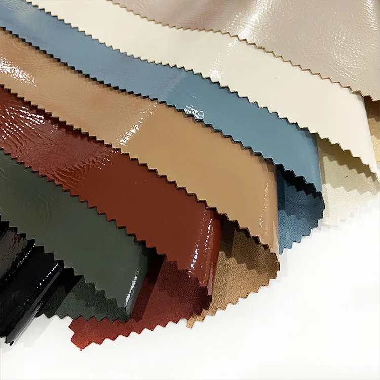 high quality mirror bright surface same color with the suede backing pu leather for making clothes faux leather for Garment