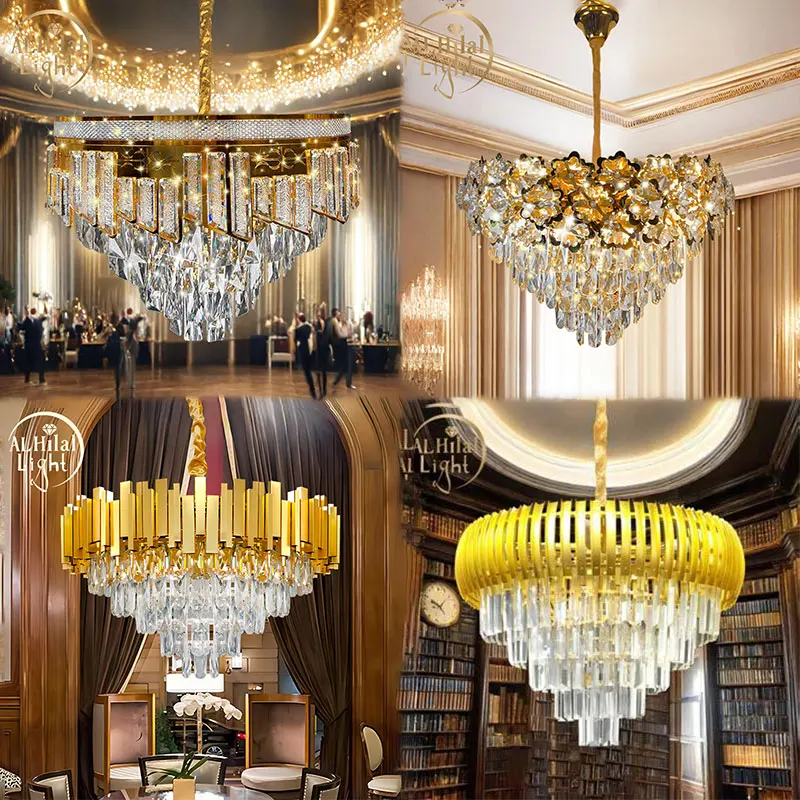Modern Living Room Staircase Large Gold Luxury Lighting Led K9 Crystal Chandeliers Pendant Lights chandelier