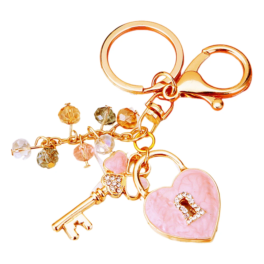 Creative Diamond Inlaid Concentric Love Lock Bag Car Pendant Metal Keychain Ring Gifts For Lady Girlfriend