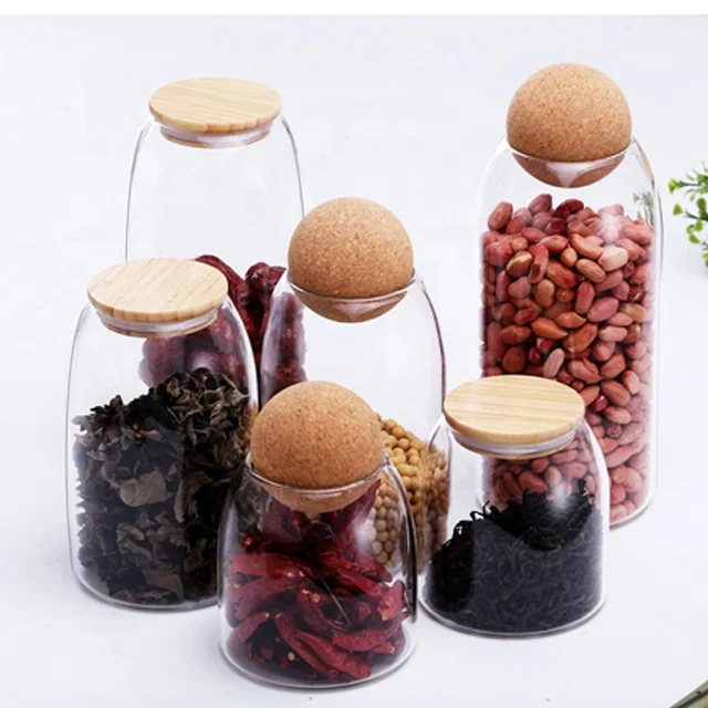 Glass food storage containers airtight food home kitchen canister jars glass container with cork lid