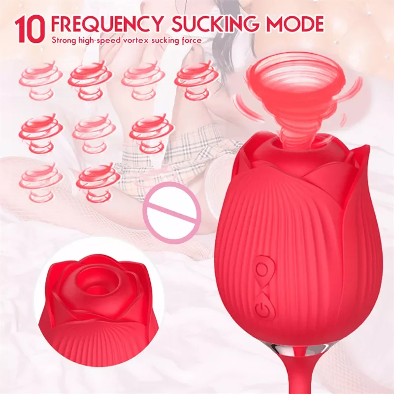 Tongue Licking Sucking Rose Vibrator Massager Clit Sucker Nipple Clitoral Vagina Labia Stimulator Stimulation Sex Toy for Women