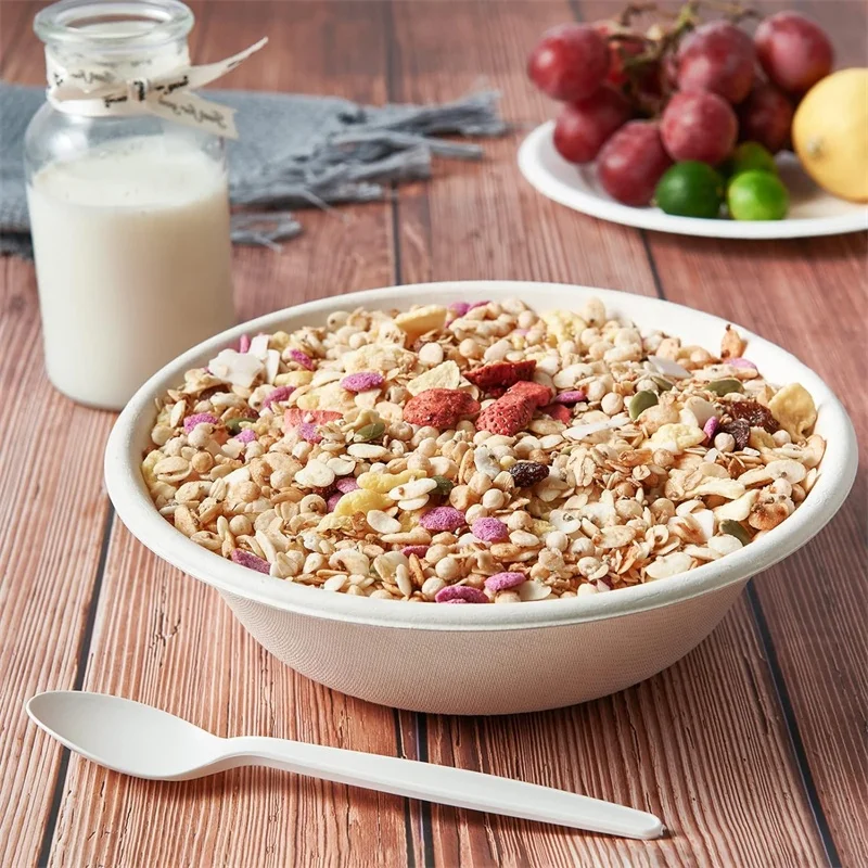 Lid 16 24 32 oz Biodegradable Eco Friendly Sugarcane Bagasse White Natural Compostable Disposable Soup Food Paper Round Bowls